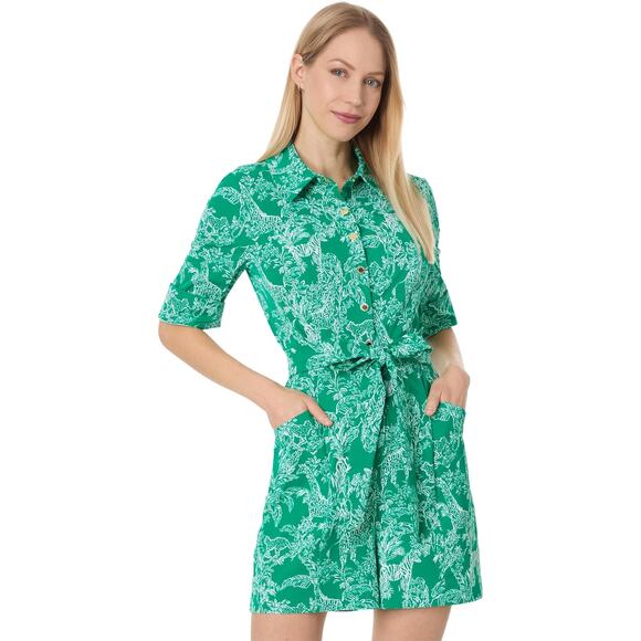 Lilly Pulitzer Womens 10 Fiddle Leaf Green Sheldrake Romper Belted Summer K22-7 - Picture 1 of 12